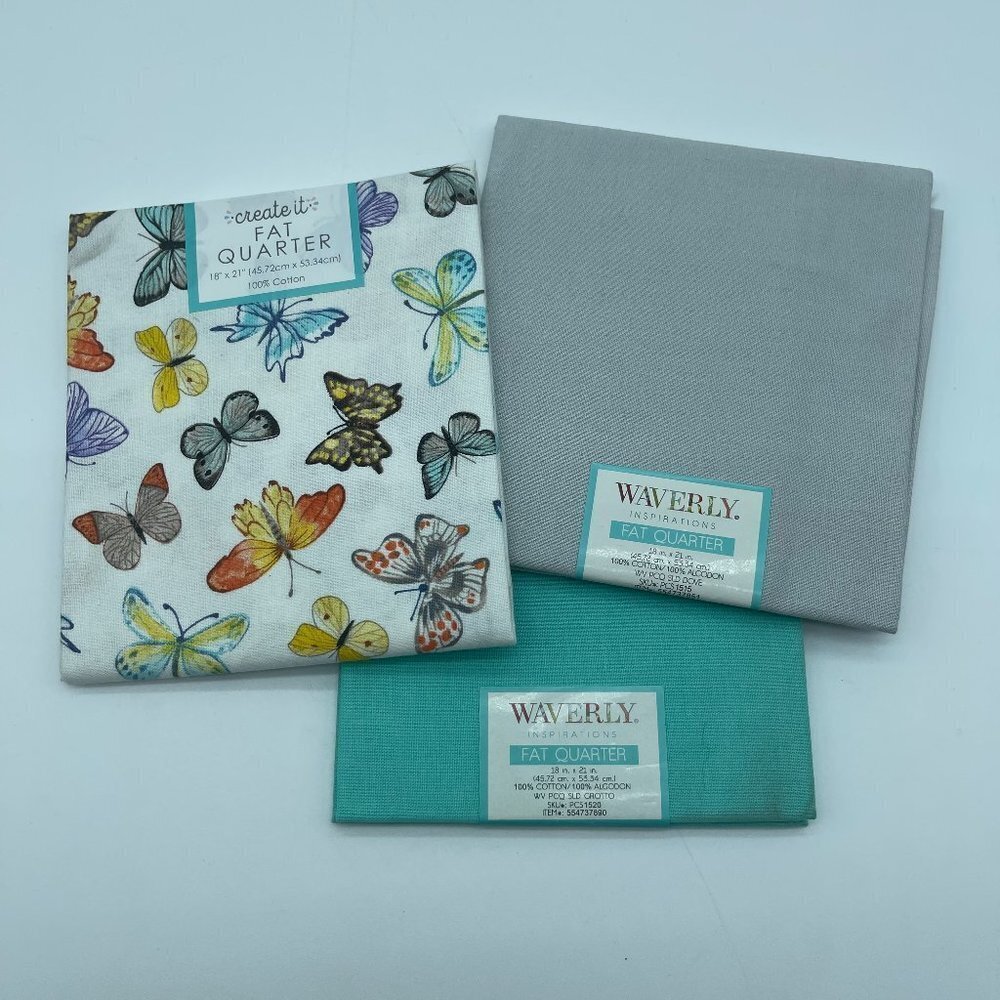 Waverly Fabric Fat Quarters Butterflies Teal Gray Cotton